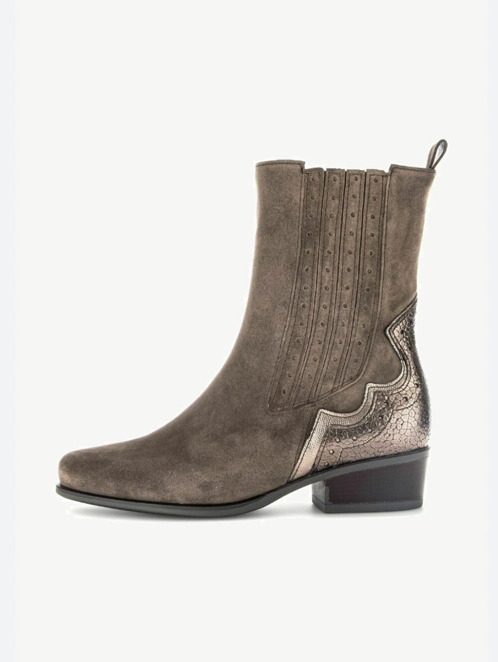 Gabor Samantha Western Boot In Mohair Taupe Suede With Metallic Leather
